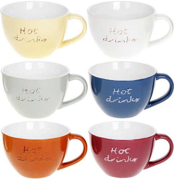 Набір 6 керамічних чашок "Hot Drinks" 450мл, яскраві