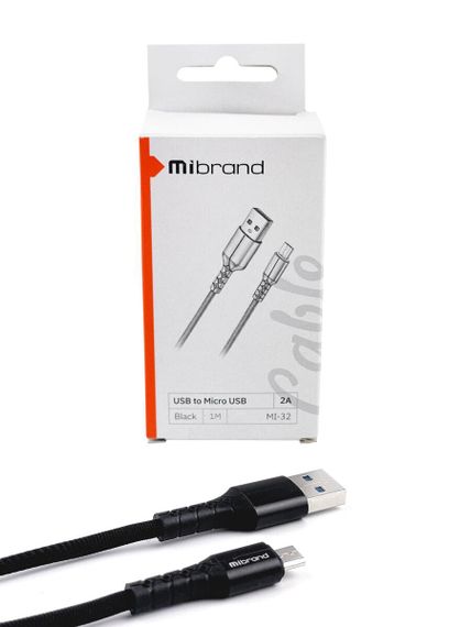 Кабель Mibrand MI-32 Nylon Charging Line USB for Micro 2A 1m Black | Зображення 3