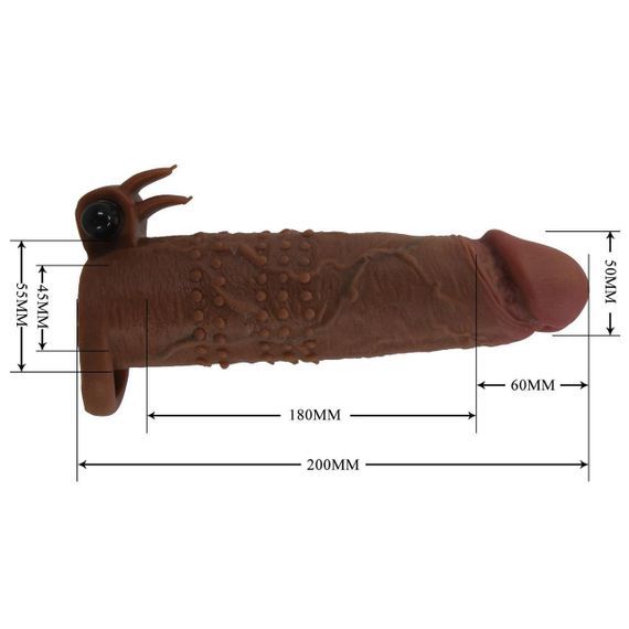 Подовжуюча насадка з вібростимуляцією Pretty Love - Quillon Vibrating Penis Sleeve Brown, BI-026281Z-1 Sex Aura | Зображення 6