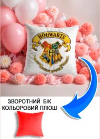 Подушка плюшева Мерч Крафт Дизайн з принтом Hogwarts 1 червоний плюш квадратна 33х33 см