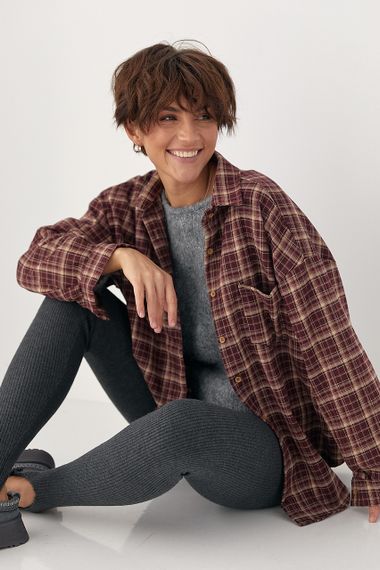 Картата сорочка з накладною кишенею - бордо цвет, ONE SIZE (є розміри)