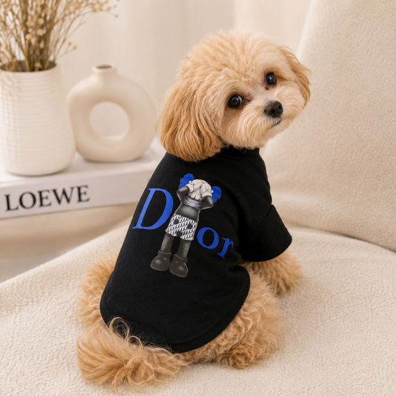 Брендовая футболка для собак Dior Kaws Black | Стильная черная одежда для питомцев | Зображення 3