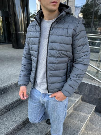 Мужская стеганая демисезонная куртка с капюшоном RD8777 цвет серый, размер L | Зображення 2