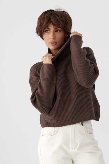 Базовий теплий гольф у рубчик - коричневий цвет, ONE SIZE (є розміри)