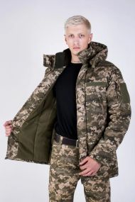 Бушлат зимовий піксель, тепла куртка-бушлат піксель ВСУ на флісі армійська,Тактичний бушлат із капюшоном 60