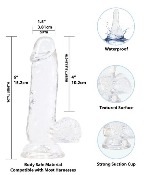 Прозрачный фаллоимитатор на присоске ADDICTION — Clear Dildo with Balls 6″, вибропуля в подарок sexstyle | Зображення 2