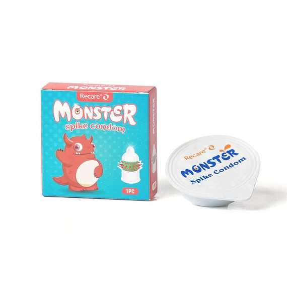 Насадка на член Recare Pink Monster Spike Condom (презерватив з кульками та вусиками), Червоний | Зображення 2