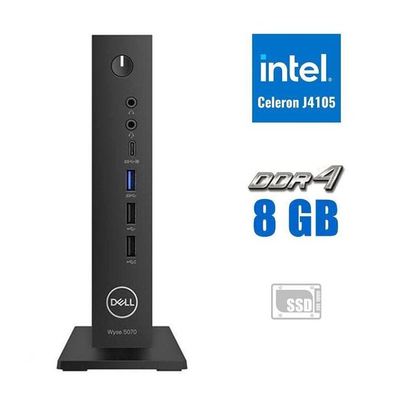 Неттоп Dell WYSE 5070 USFF / Intel Celeron J4105 (4 ядра по 1.5-2.5 GHz) / 8GB DDR4 / 256GB SSD M.2 / UHD Graphics 600 / 65W / Win 10 Pro б/у