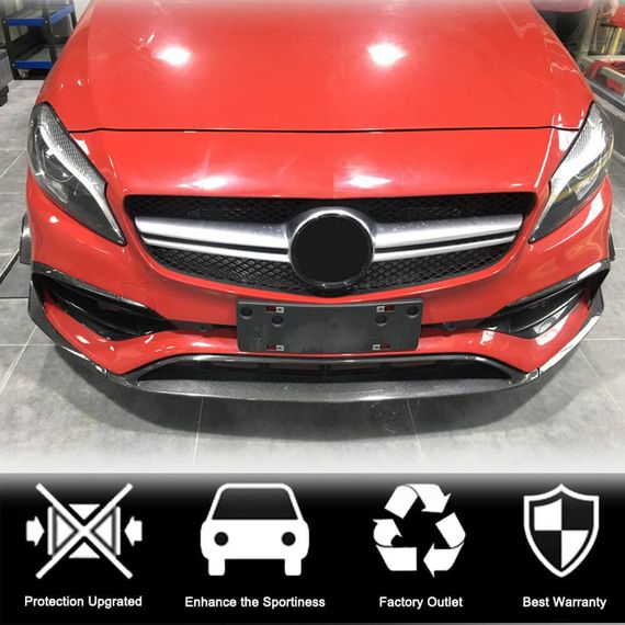 Накладка на передній бампер Lip (для AMG-Line / A45 AMG HB 2016-2018, Карбон) для Mercedes A-сlass W176 рр | Зображення 1