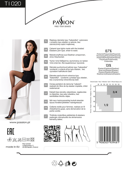 Колготки в сіточку без виділених трусиків Passion TI020 типу Кабаретка 3/4 (fishnet), nero Sex Aura | Зображення 2