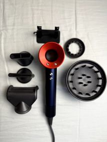 Фен Super Hair Dryer синій з червоним з іонізацією та турборежимом 5 насадок
