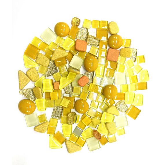 Набор стеклянных камешков для мозаики 6505, 200 грамм, 150-180 шт, 4 мм, желтый