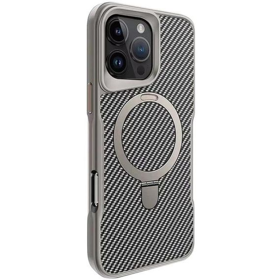 TPU+PC чохол Metal Buttons with MagSafe Carbon Ring для Apple iPhone 16 Pro Max (6.9") Сірий