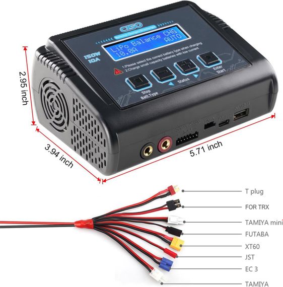 LiPo зарядний пристрій С150 150W 10A AC/DC з балансуванням та підтримкою Li-ion/LiFe/NiMH/NiCd/LiHV/Pb акумуляторів BMS контролер | Зображення 5
