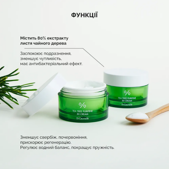 Крем с экстрактом чайного дерева Dr. Ceuracle Tea Tree Purifine 80 Cream (50 g) | Зображення 1
