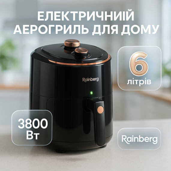 Безмасляна фритюрниця для кухні Rainberg, Фритюрниця без олії з рецептами для фрі настільна TL-19