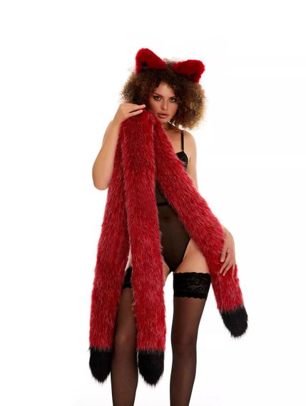 Анальний потрійний хутряний хвіст без пробки, Темно-червоний з чорним кінчиком, OKOVA 100 см. sexstyle | Зображення 2