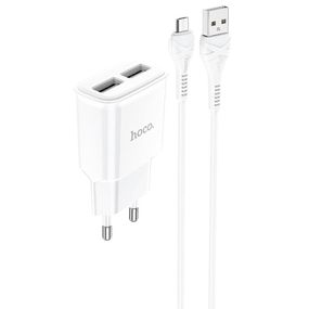 МЗП Hoco C88A Star round 2.4A (2USB-A) + кабель USB to MicroUSB Білий