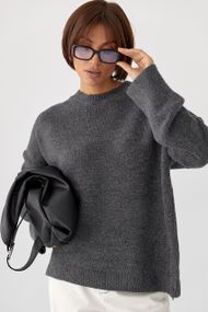 В’язаний однотонний джемпер вільного фасону - темно-сірий цвет, ONE SIZE (є розміри)
