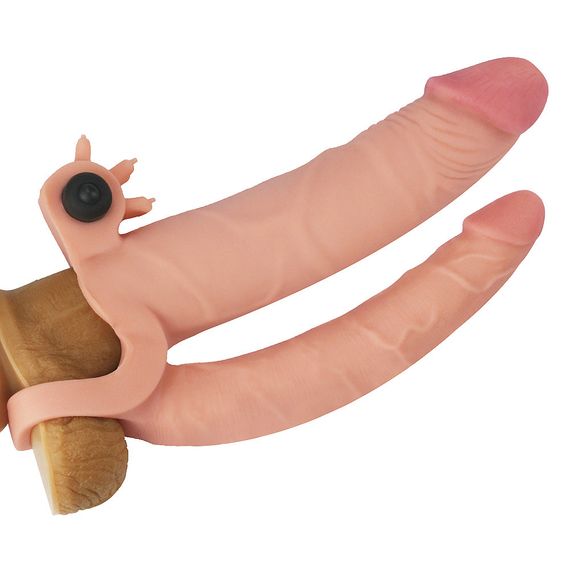 Насадка на член - Pleasure X-Tender Vibrating Double Penis Sleeve Add 1" Flesh sexstyle | Зображення 2