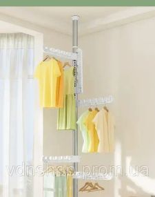 Вертикальная телескопическая вешалка - сушилка для одежды от пола до потолка 4 вешалки
