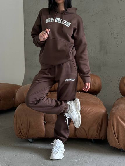 Женский теплый спортивный костюм TS149 цвет коричневый, размер 42-46 oversize | Зображення 4