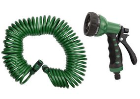 Набор: спиральный шланг 15м+ пистолет-распылитель 8 режимов СИЛА