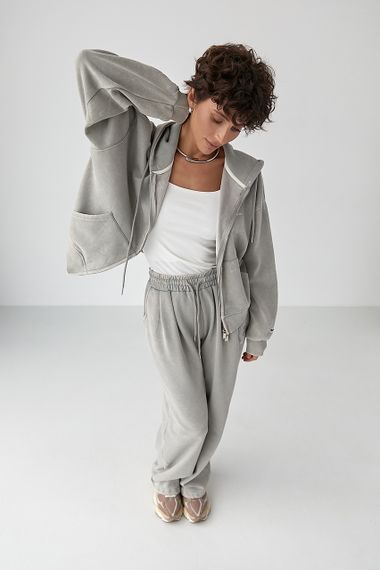 Теплий спортивний костюм у техніці тай-дай - світло-сірий цвет, ONE SIZE (є розміри) | Зображення 3