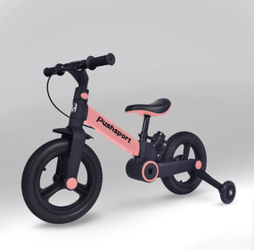 Дитячий велосипед-біговел 2в1 PUSH SPORT M10 | Ручне гальмо, страхувальні колеса та регульоване сидіння Рожевий