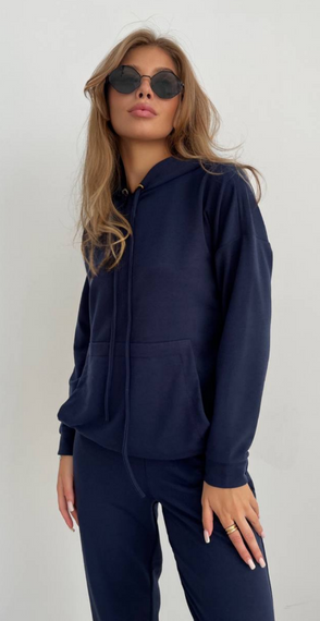 Женский спортивный костюм худи и джоггеры демисезонный двунитка BF536 размер 46/48, цвет темно-синий | Зображення 2
