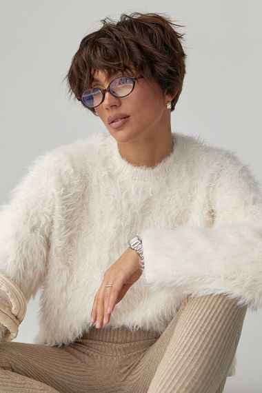 Тепла вільна кофта зі штучного хутра - молочний цвет, ONE SIZE (є розміри)