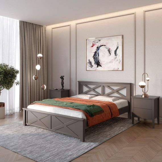 Двоспальне дерев&#039;яне ліжко Mebigrand Прованс Н Графітовий (RAL9011) 140х190 см (MBG-3096)