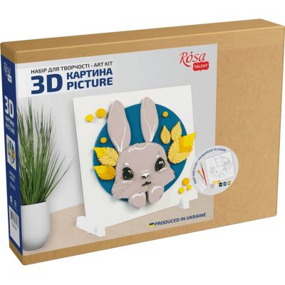 Набор для творчества Rosa Talent Картина 3D Зайчик ДВП грунтованный 18х18 см (4823098535706) | Зображення 1