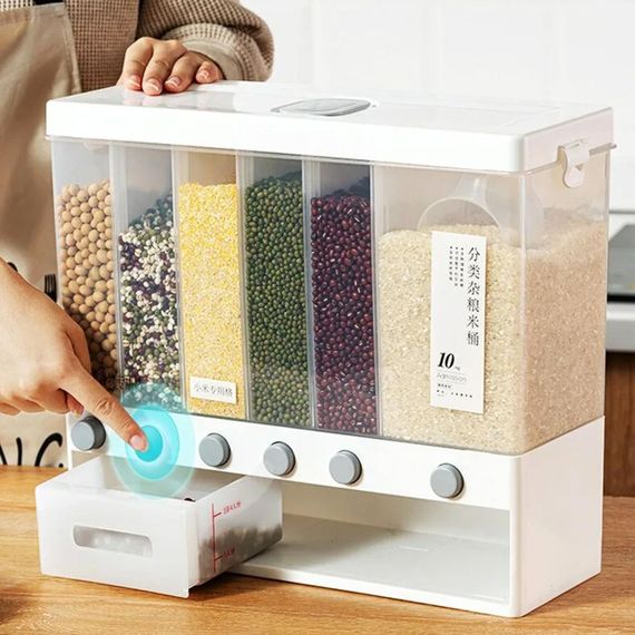 Диспенсер для сыпучих продуктов с дозатором, 6 отделений / Кухонный органайзер с мерным контейнером / | Зображення 7