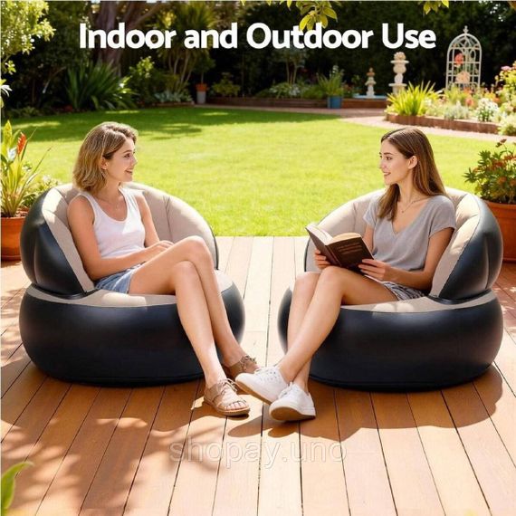Надувное кресло AIR SOFA  / Надувное велюровое кресло 80×80×67см Бежевый | Зображення 1