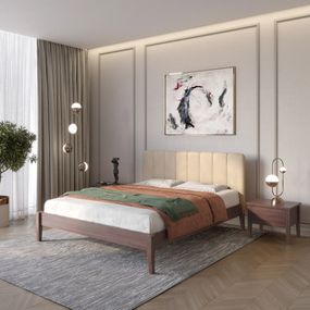 Односпальне дерев&#039;яне ліжко Mebigrand Лондон ДК Горіх темний/Аляска 23 (Бежевий) Б1 70х190 см (MBG-6585)