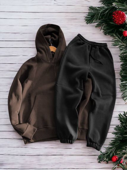 Женский теплый спортивный костюм на флисе DA2455 размер M цвет коричнево-черный