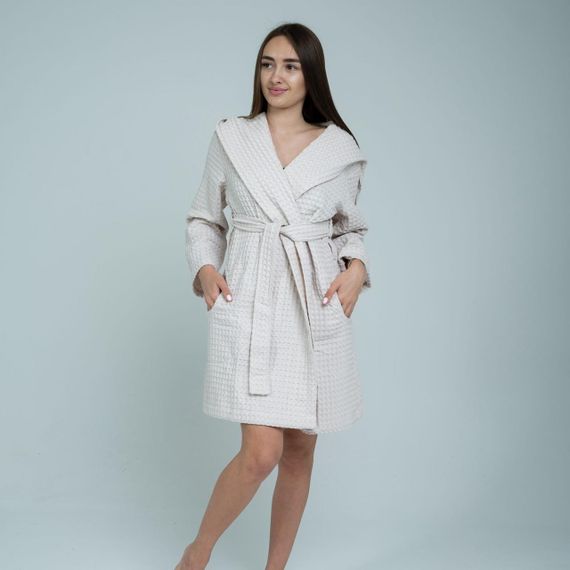 Женский вафельный халат с капюшоном «Lelit», Вафельна, Бежевый, S-M и L-XL.