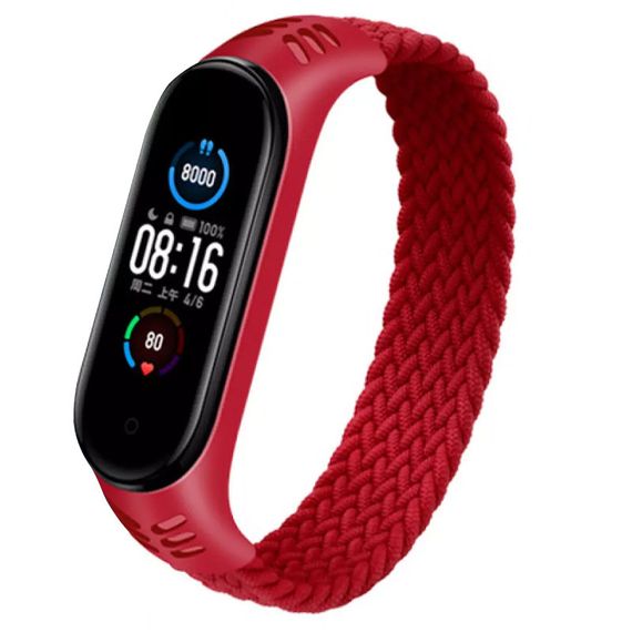 Тканинний монобраслет Braided Solo Loop для Xiaomi Mi Band 3/4/5/6 (S) Червоний | Зображення 1