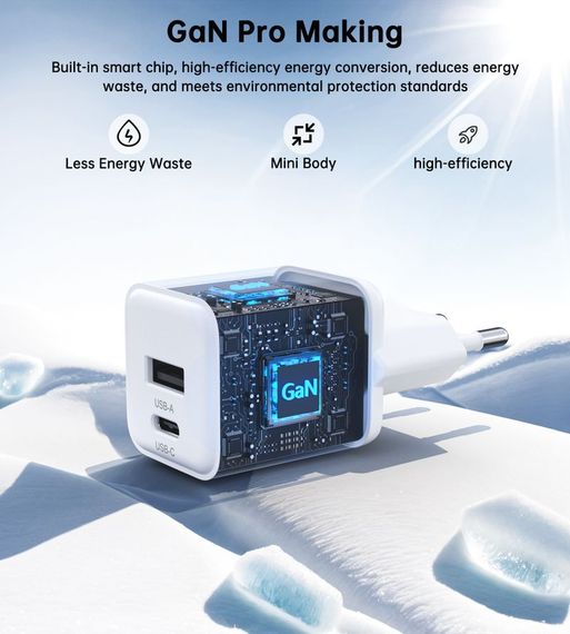 Мережевий зарядний пристрій Choetech PD5012-EU-WH, USB-A/USB-С | Зображення 3