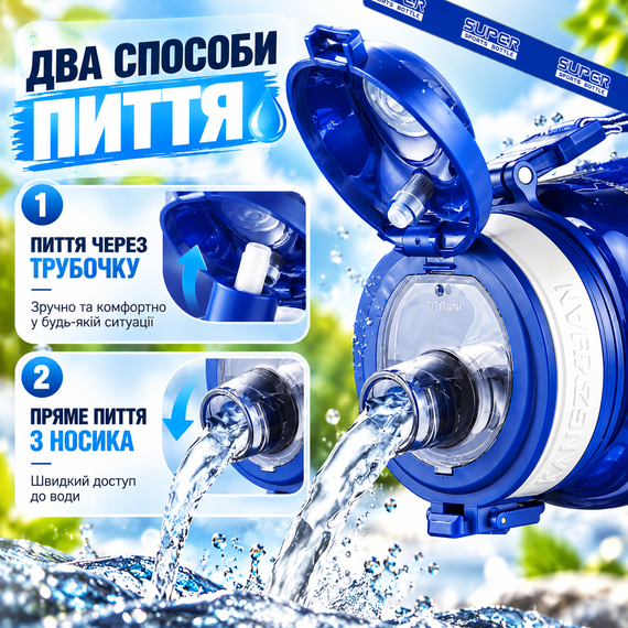 Спортивная бутылка KANGZYUAN 500 мл - Синяя Tritan BPA-free, ударопрочная бутылка для воды с трубочкой и ремешком | Зображення 4