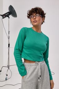 Трикотажний лонгслів у дрібний рубчик - смарагдовий цвет, L (є розміри)