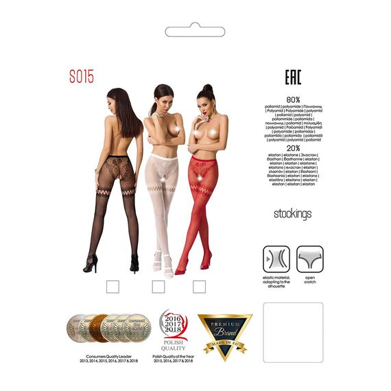 Сітчасті колготки з відкритим доступом Passion S015 One Size, Red, імітація панчіх і трусиків | Зображення 4