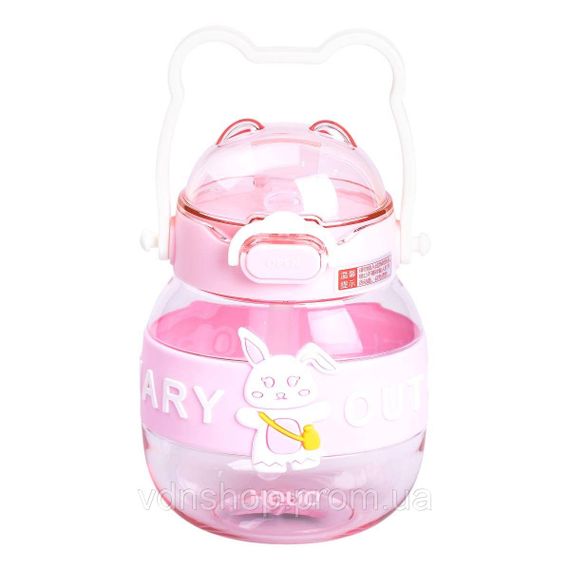 Пляшка для води дитяча з трубочкою 580 мл з ручкою та ремінцем Рожева HP-14-37P | Зображення 1