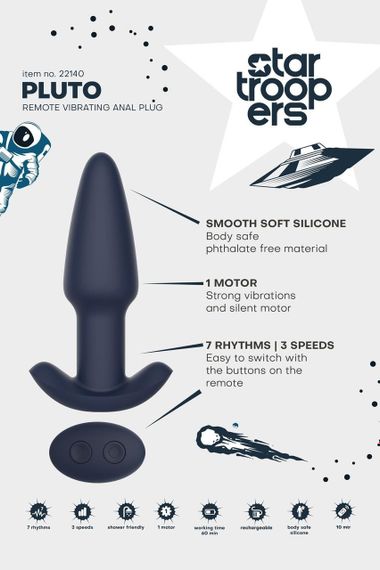 Вибрирующая анальная пробка Dream Toys Startroopers Pluto с пультом управления, черная sexstyle | Зображення 9