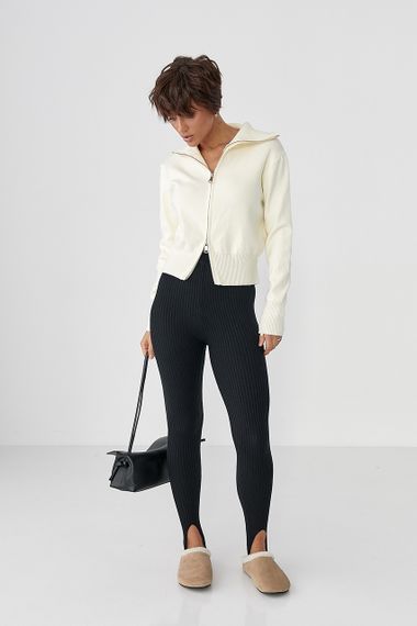 Трикотажний кардиган на блискавці - молочний цвет, ONE SIZE (є розміри) | Зображення 2