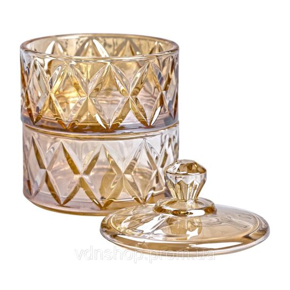 Цукерниця скляна із кришкою дворівнева Ø 10 см ваза конфетница коричнева HP-YH-81 | Зображення 2