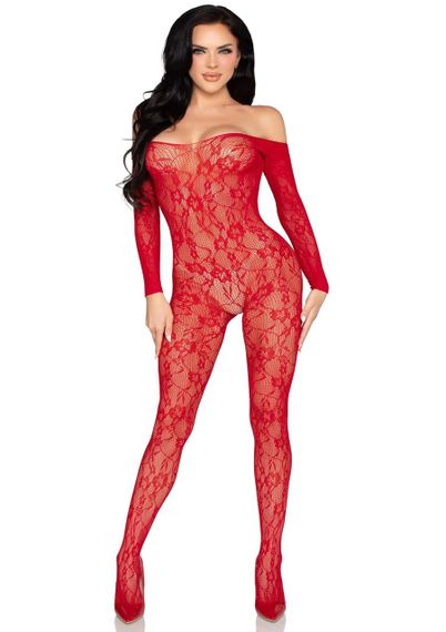 Бодістокінг Leg Avenue Crotchless Fishnet Bodystocking One Size Red Sex Aura