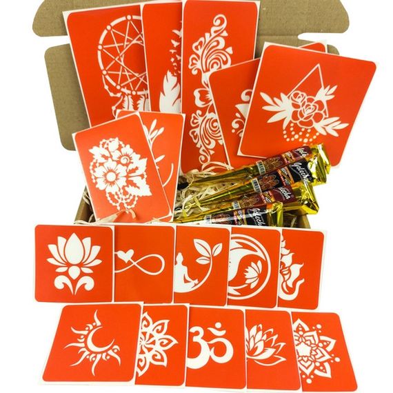 Набор цветной хны с трафаретами для био-тату №6 color-henna-set-06 | Зображення 2