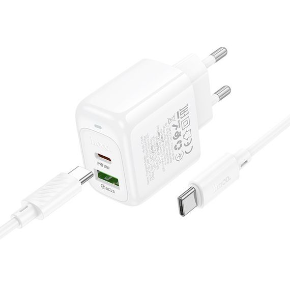 СЗУ Hoco CS54A Surplus PD20W+QC3.0 (1USB-A/1C) + кабель Type-C to Type-C White | Зображення 1